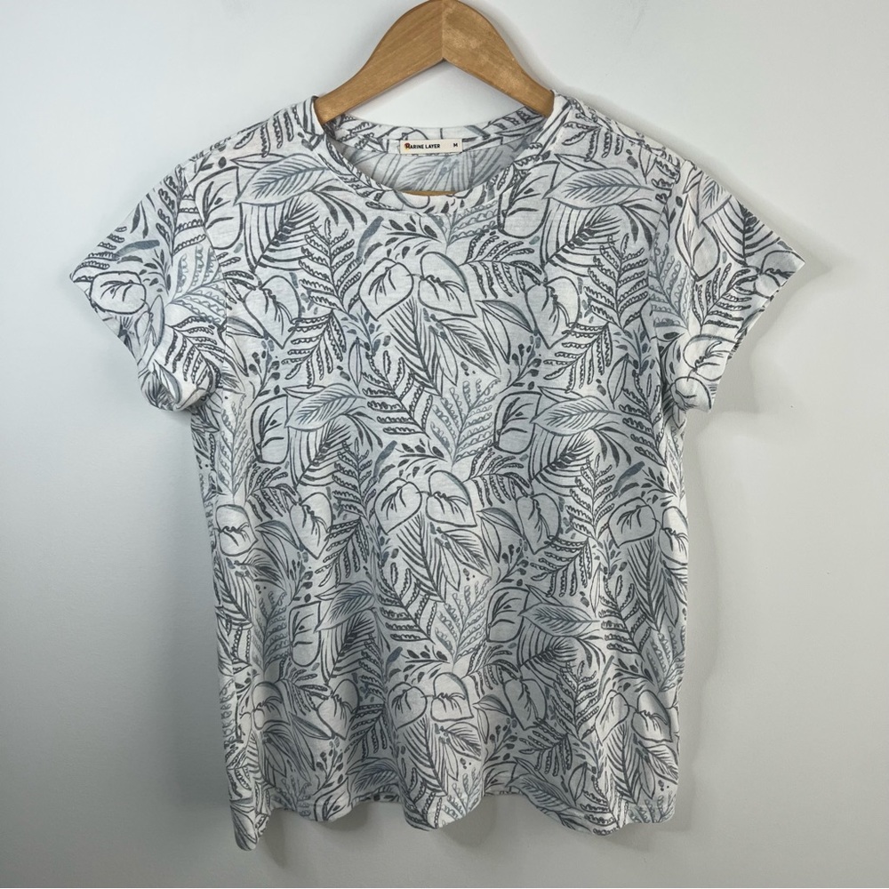 Marine Layer Womens Medium T-Shirt Floral Palm Print Shorr Sleeve Tee